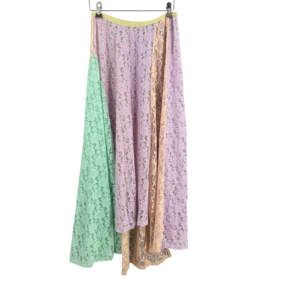 Free People Lavender, Mint & Beige Lace Midi Skirt